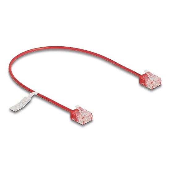 Delock RJ45 hálózati kábel Cat.6 UTP ultravékony 0,3 m piros rövid csatlakoztatókkal