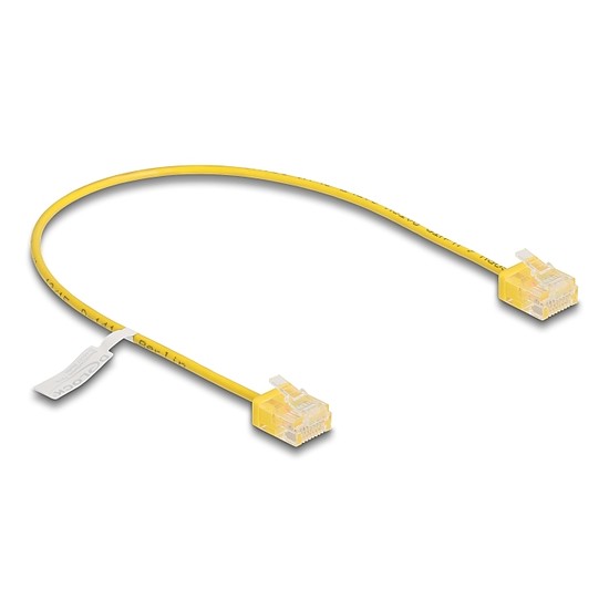 Delock RJ45 hálózati kábel Cat.6 UTP ultravékony 0,3 m sárga rövid csatlakoztatókkal