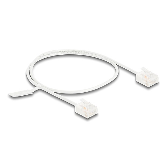 Delock RJ45 hálózati kábel Cat.6 UTP ultravékony 0,5 m fehér rövid csatlakoztatókkal