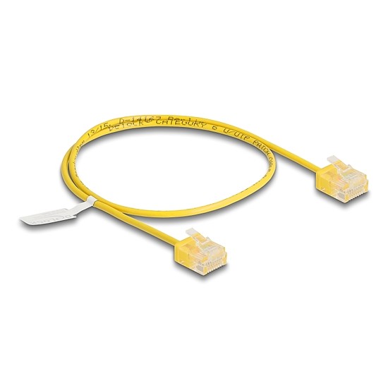 Delock RJ45 hálózati kábel Cat.6 UTP ultravékony 0,5 m sárga rövid csatlakoztatókkal