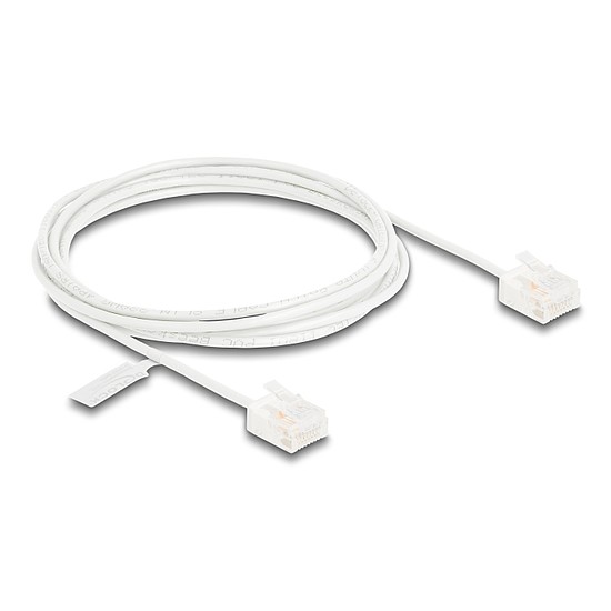 Delock RJ45 hálózati kábel Cat.6 UTP ultravékony 2 m fehér rövid csatlakoztatókkal