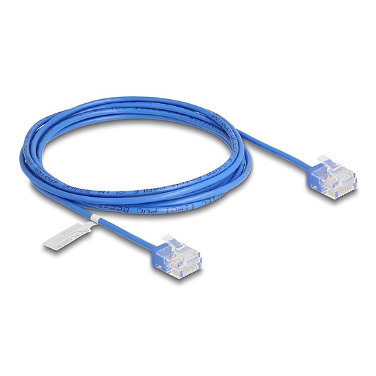 Delock RJ45 hálózati kábel Cat.6 UTP ultravékony 2 m kék rövid csatlakoztatókkal
