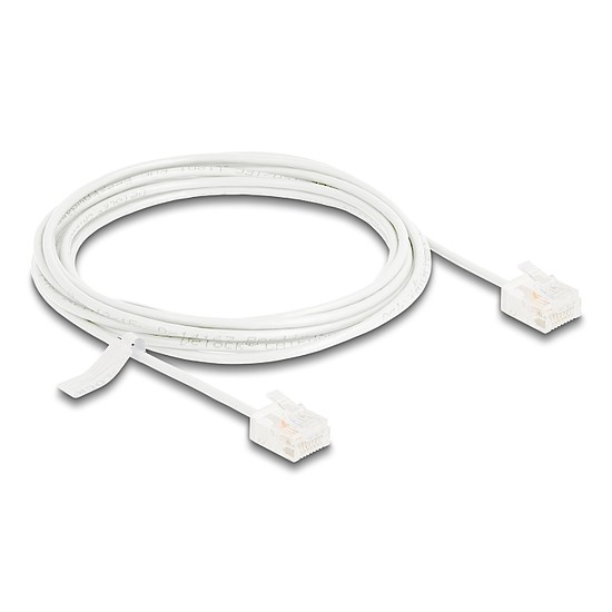 Delock RJ45 hálózati kábel Cat.6 UTP ultravékony 3 m fehér rövid csatlakoztatókkal
