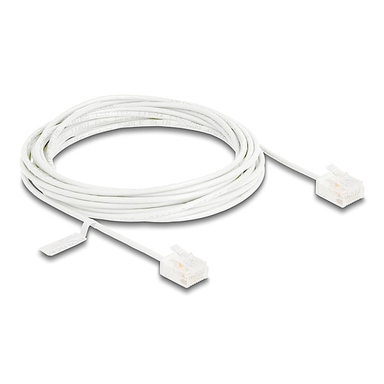 Delock RJ45 hálózati kábel Cat.6 UTP ultravékony 5 m fehér rövid csatlakoztatókkal