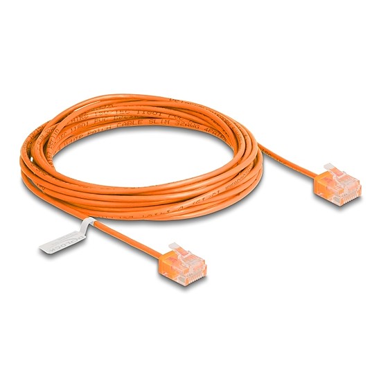 Delock RJ45 hálózati kábel Cat.6 UTP ultravékony 5 m narancssárga rövid csatlakoztatókkal