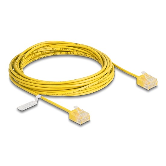 Delock RJ45 hálózati kábel Cat.6 UTP ultravékony 5 m sárga rövid csatlakoztatókkal