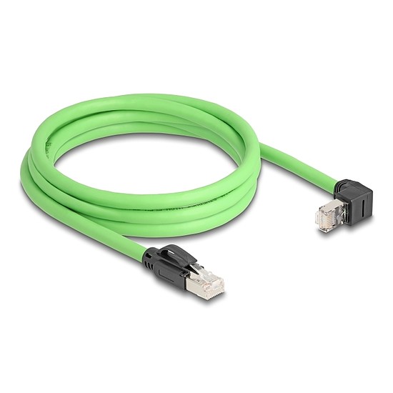 Delock RJ45 hálózati kábel Cat.6A apa - apa felfelé néző csatlakozódugóval SF/UTP alkalmas kábelvezető láncokhoz PUR (TPU) 2 m zöld