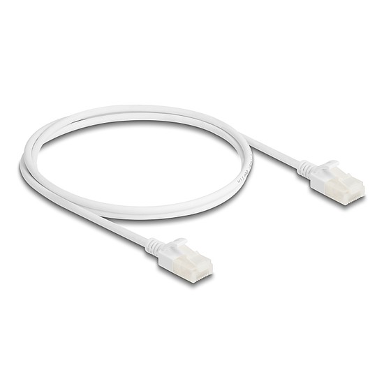Delock RJ45 hálózati kábel Cat.6A apa apa robosztus csatlakozóval ipari felhasználásra U/UTP Slim 1 m, fehér