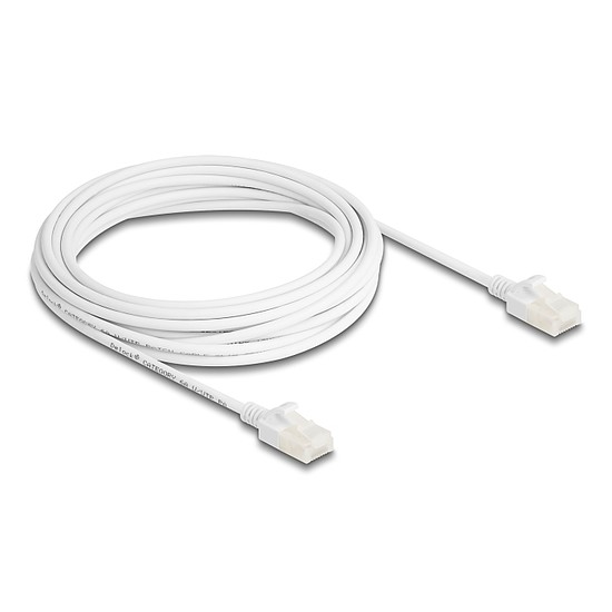 Delock RJ45 hálózati kábel Cat.6A apa apa robosztus csatlakozóval ipari felhasználásra U/UTP Slim 5 m, fehér