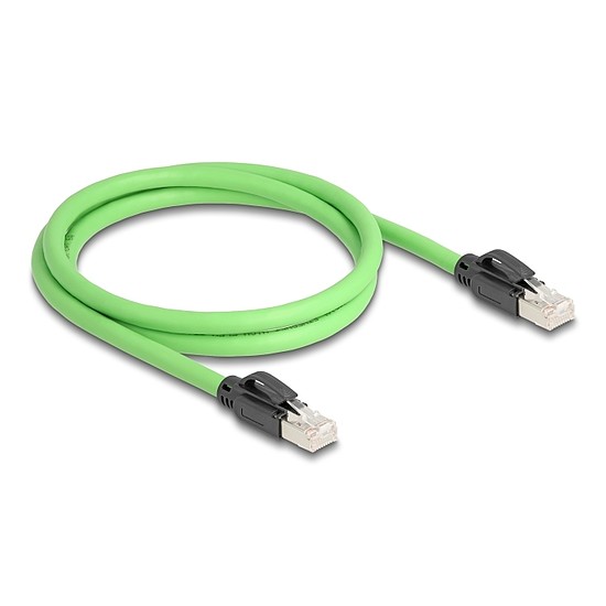 Delock RJ45 hálózati kábel Cat.6A apa apa SF/UTP alkalmas kábelvezető láncokhoz PUR (TPU) 1 m zöld