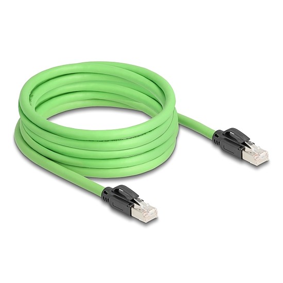 Delock RJ45 hálózati kábel Cat.6A apa apa SF/UTP alkalmas kábelvezető láncokhoz PUR (TPU) 5 m zöld