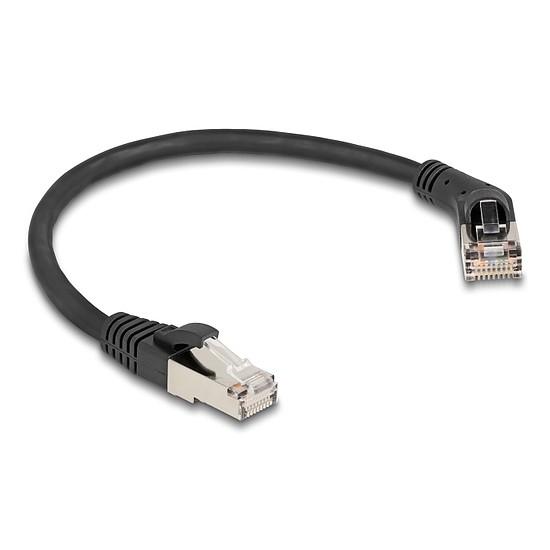 Delock RJ45 hálózati kábel Cat.6A S/FTP 45 -ben jobbra hajlított apa egyenes apa 0,25 m fekete