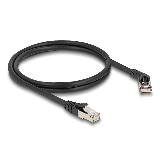Delock RJ45 hálózati kábel Cat.6A S/FTP 45 -ben jobbra hajlított apa egyenes apa 1 m fekete