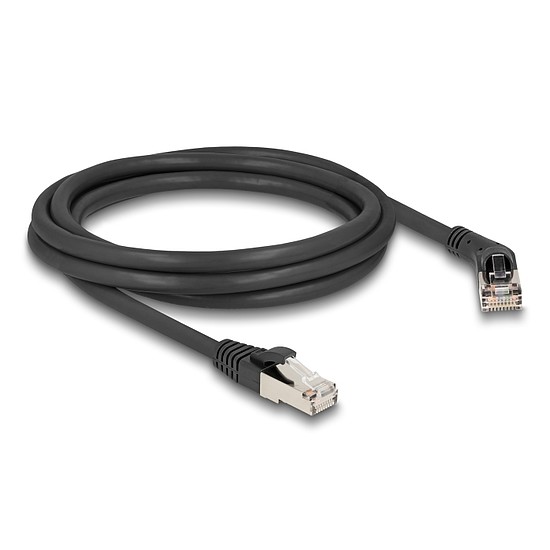 Delock RJ45 hálózati kábel Cat.6A S/FTP 45 -ben jobbra hajlított apa egyenes apa 2 m fekete