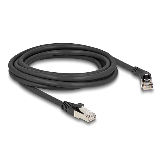 Delock RJ45 hálózati kábel Cat.6A S/FTP 45 -ben jobbra hajlított apa egyenes apa 3 m fekete