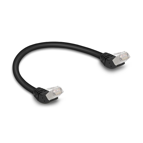 Delock RJ45 hálózati kábel Cat.6A S/FTP 45 fokban felfelé hajló 0,25 m fekete