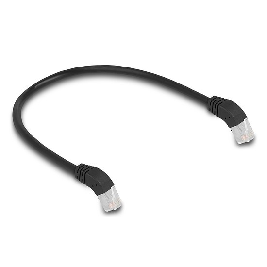 Delock RJ45 hálózati kábel Cat.6A S/FTP 45 fokban lefelé hajló 0,5 m fekete