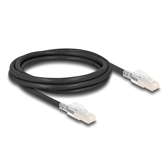 Delock RJ45 hálózati kábel Cat.6A S/FTP biztonsági klipsz csomaggal 2 m fekete