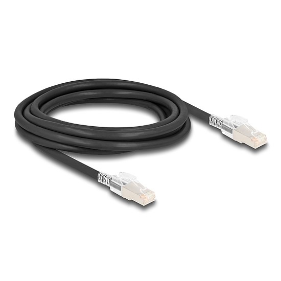 Delock RJ45 hálózati kábel Cat.6A S/FTP biztonsági klipsz csomaggal 3 m fekete