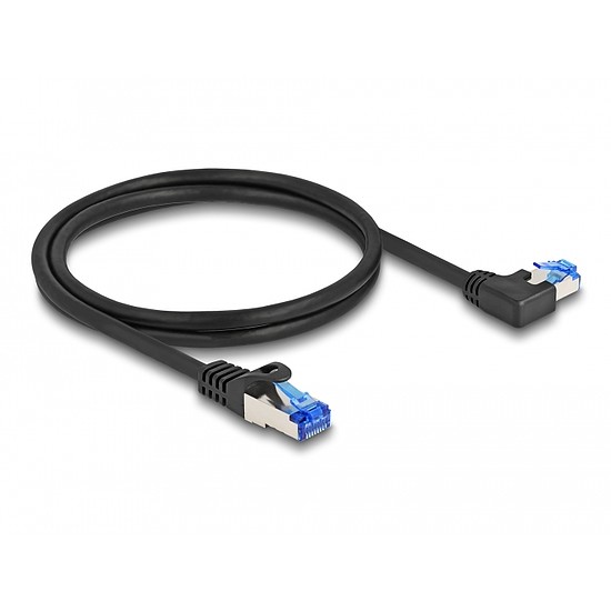 Delock RJ45 hálózati kábel Cat.6A S/FTP egyenes / balra hajló 1 m fekete