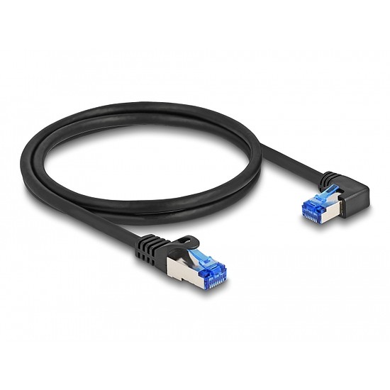 Delock RJ45 hálózati kábel Cat.6A S/FTP egyenes / jobbra hajló 1 m fekete