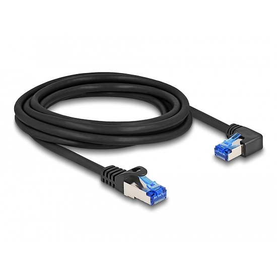 Delock RJ45 hálózati kábel Cat.6A S/FTP egyenes / jobbra hajló 3 m fekete