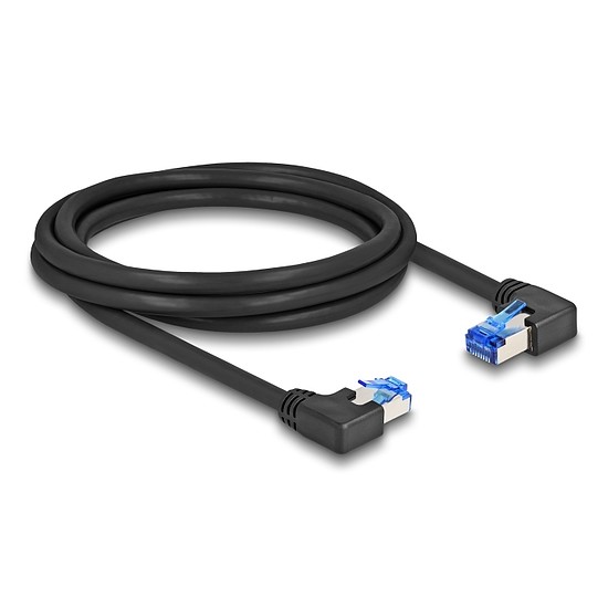 Delock RJ45 hálózati kábel Cat.6A S/FTP jobb / bal, hajlított, 2 m, fekete színű