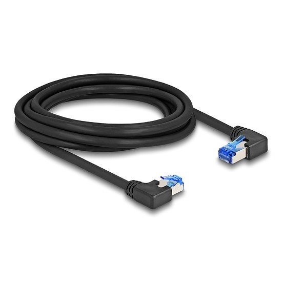 Delock RJ45 hálózati kábel Cat.6A S/FTP jobb / bal, hajlított, 3 m, fekete színű