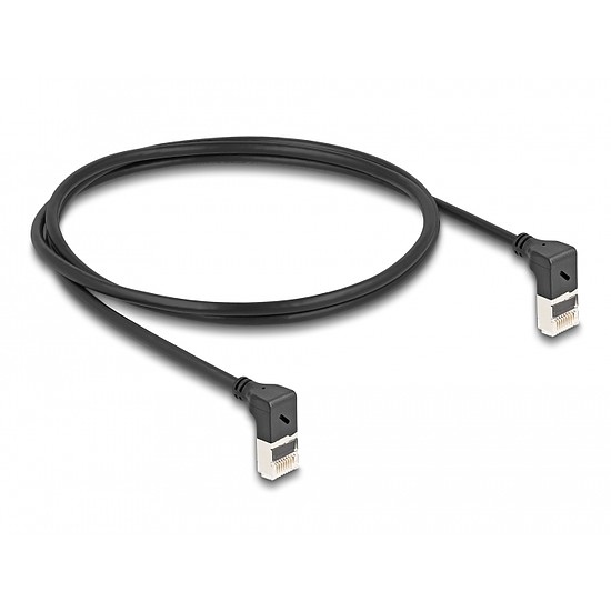Delock RJ45 hálózati kábel Cat.6A S/FTP vékony 90 fokban felfelé / felfelé hajló 1 m fekete