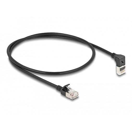 Delock RJ45 hálózati kábel Cat.6A S/FTP vékony 90 fokban felfelé hajló / egyenes 0,5 m fekete