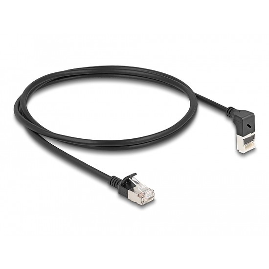 Delock RJ45 hálózati kábel Cat.6A S/FTP vékony 90 fokban felfelé hajló / egyenes 1 m fekete