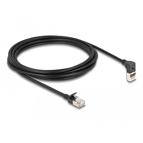 Delock RJ45 hálózati kábel Cat.6A S/FTP vékony 90 fokban felfelé hajló / egyenes 3 m fekete