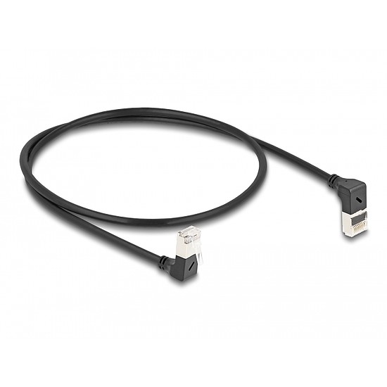 Delock RJ45 hálózati kábel Cat.6A S/FTP vékony 90 fokban felfelé / lefelé hajló 0,5 m fekete