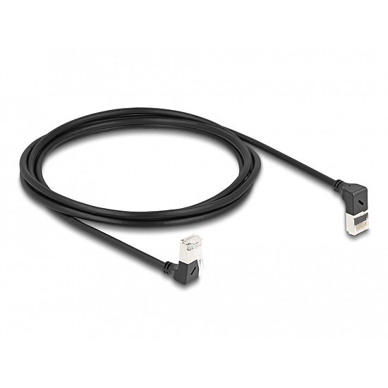Delock RJ45 hálózati kábel Cat.6A S/FTP vékony 90 fokban felfelé / lefelé hajló 2 m fekete