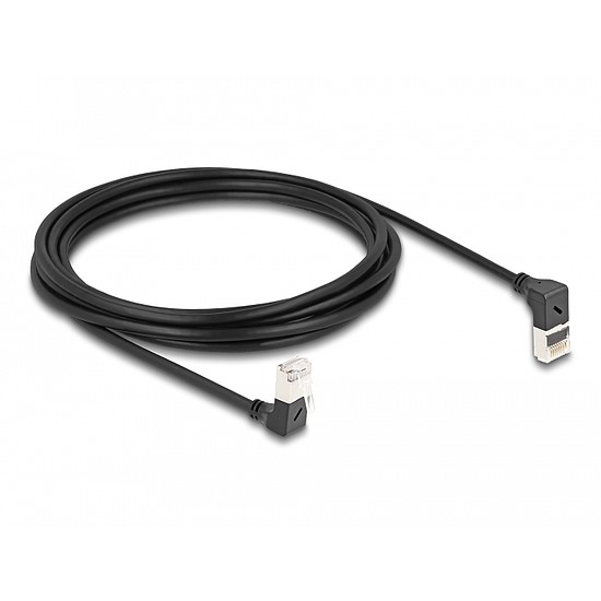 Delock RJ45 hálózati kábel Cat.6A S/FTP vékony 90 fokban felfelé / lefelé hajló 3 m fekete