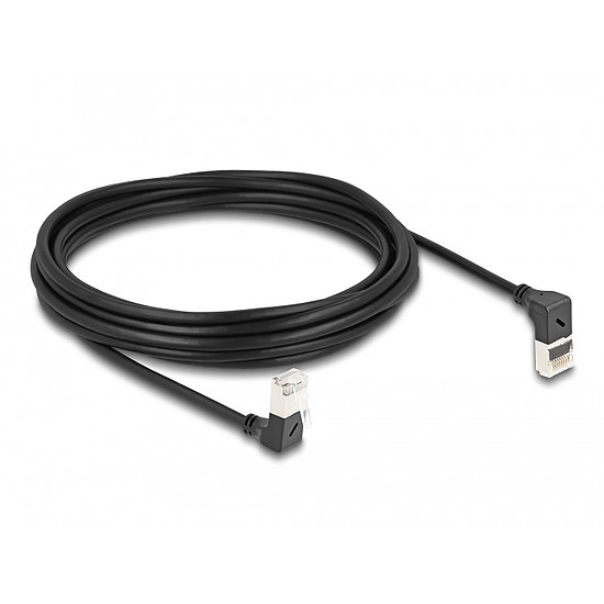 Delock RJ45 hálózati kábel Cat.6A S/FTP vékony 90 fokban felfelé / lefelé hajló 5 m fekete