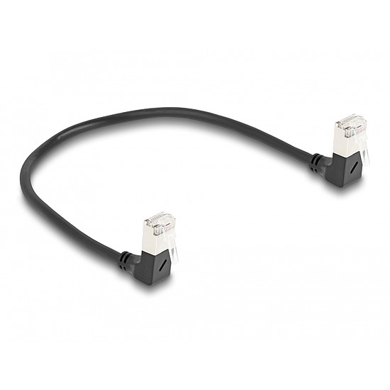 Delock RJ45 hálózati kábel Cat.6A S/FTP vékony 90 fokban lefelé / lefelé hajló 0,25 m fekete