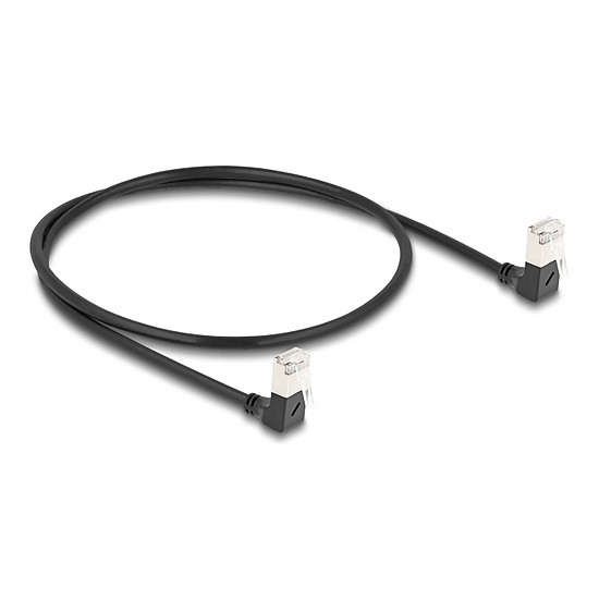 Delock RJ45 hálózati kábel Cat.6A S/FTP vékony 90 fokban lefelé / lefelé hajló 0,5 m fekete