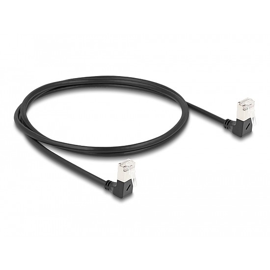 Delock RJ45 hálózati kábel Cat.6A S/FTP vékony 90 fokban lefelé / lefelé hajló 1 m fekete
