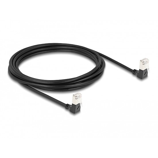 Delock RJ45 hálózati kábel Cat.6A S/FTP vékony 90 fokban lefelé / lefelé hajló 3 m fekete