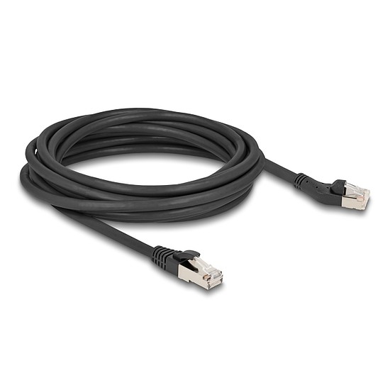 Delock RJ45 hálózati kábel Cat.8.1 S/FTP 45 -ben balra hajlított apa egyenes apa, akár 40 Gbps, 5 m, fekete