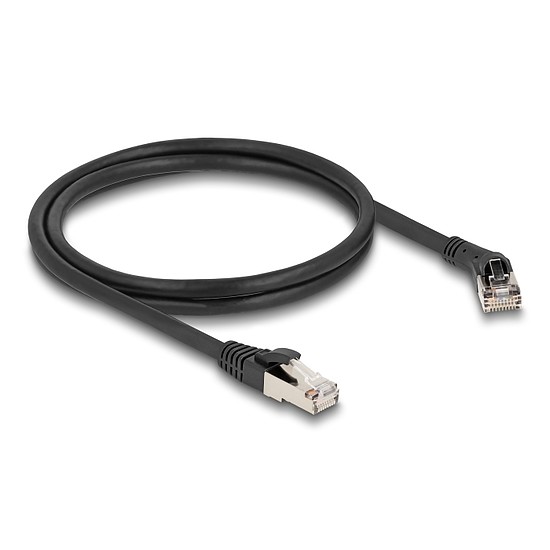 Delock RJ45 hálózati kábel Cat.8.1 S/FTP 45 -ben jobbra hajlított apa egyenes apa, akár 40 Gbps, 1 m, fekete