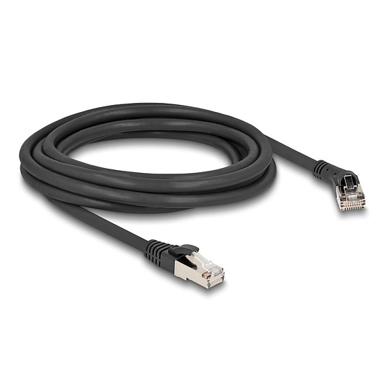 Delock RJ45 hálózati kábel Cat.8.1 S/FTP 45 -ben jobbra hajlított apa egyenes apa, akár 40 Gbps, 3 m, fekete