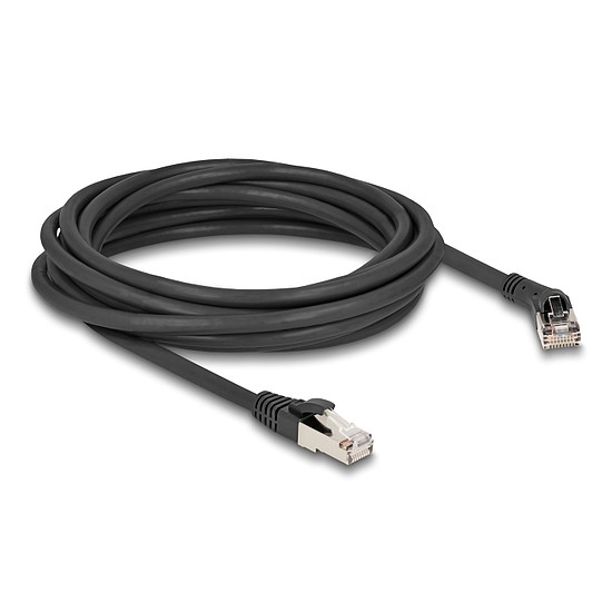 Delock RJ45 hálózati kábel Cat.8.1 S/FTP 45 -ben jobbra hajlított apa egyenes apa, akár 40 Gbps, 5 m, fekete