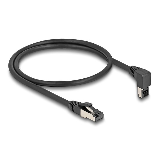 Delock RJ45 hálózati kábel Cat.8.1 S/FTP 90 fokban felfelé hajló / egyenes 0,5 m fekete