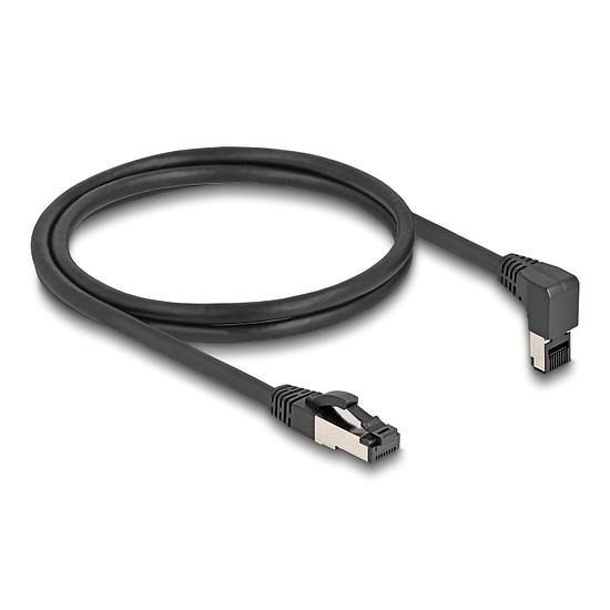 Delock RJ45 hálózati kábel Cat.8.1 S/FTP 90 fokban felfelé hajló / egyenes 1 m fekete