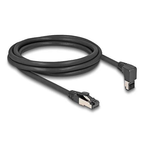 Delock RJ45 hálózati kábel Cat.8.1 S/FTP 90 fokban felfelé hajló / egyenes 2 m fekete