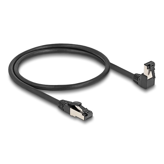 Delock RJ45 hálózati kábel Cat.8.1 S/FTP 90 fokban lefelé hajló / egyenes 0,5 m fekete