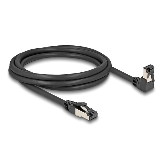 Delock RJ45 hálózati kábel Cat.8.1 S/FTP 90 fokban lefelé hajló / egyenes 2 m fekete