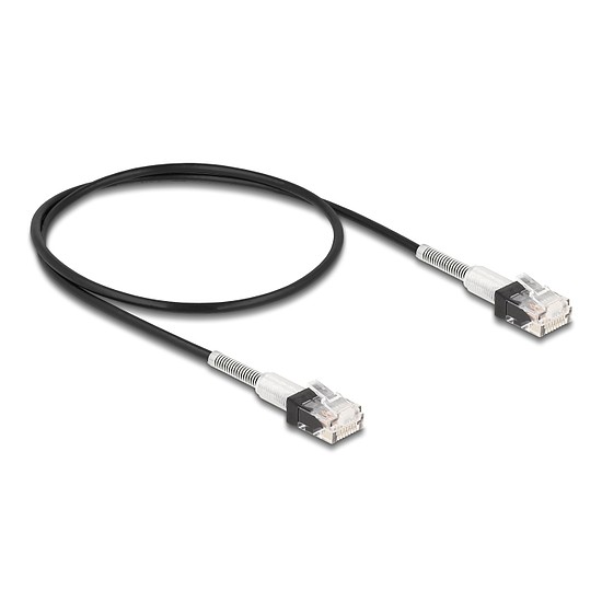 Delock RJ45 hálózati kábel dupla hajlítás védelemmel Cat.6A UTP Slim 0,5 m, fekete